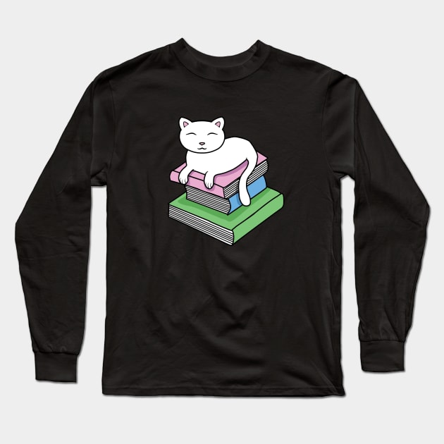 Cat resting on a pile of books Long Sleeve T-Shirt by Purrfect